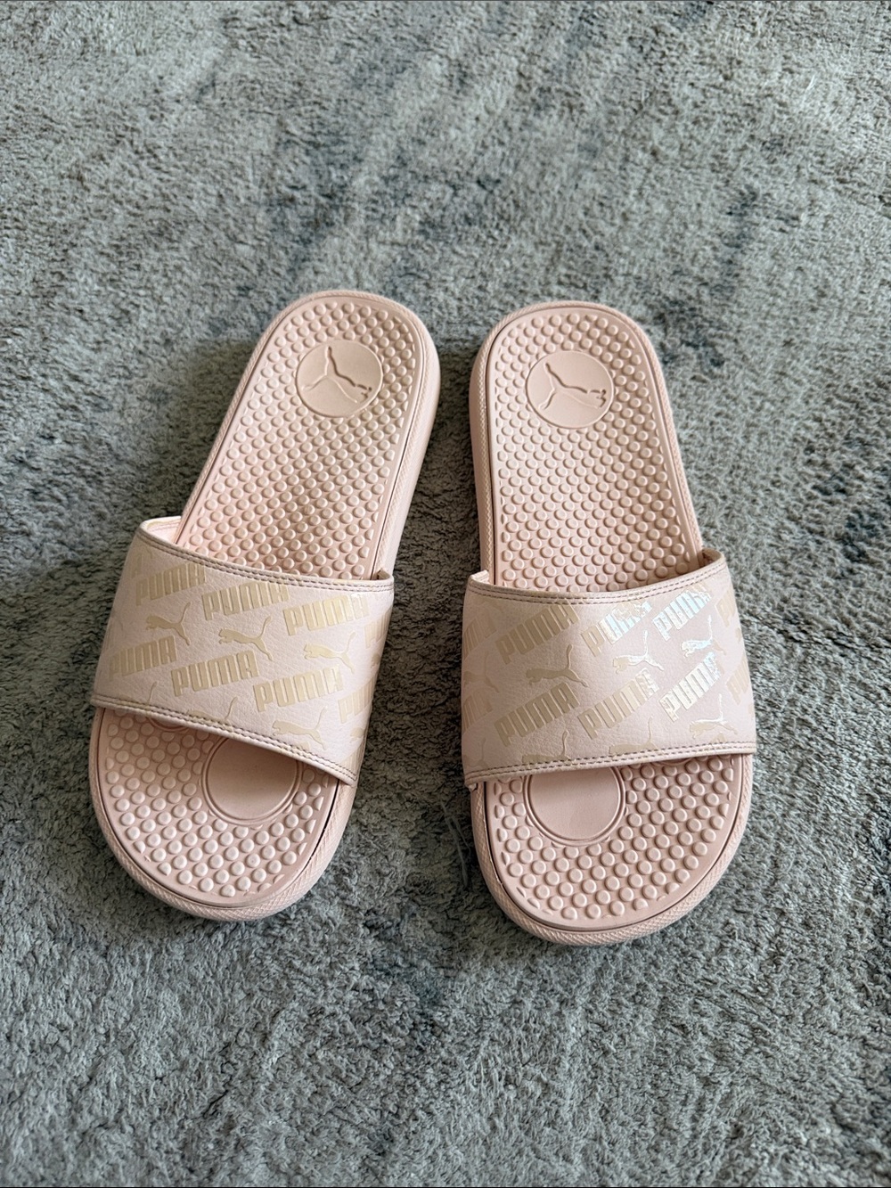 Puma Blush Pink Slide Sandals with Metallic Logo